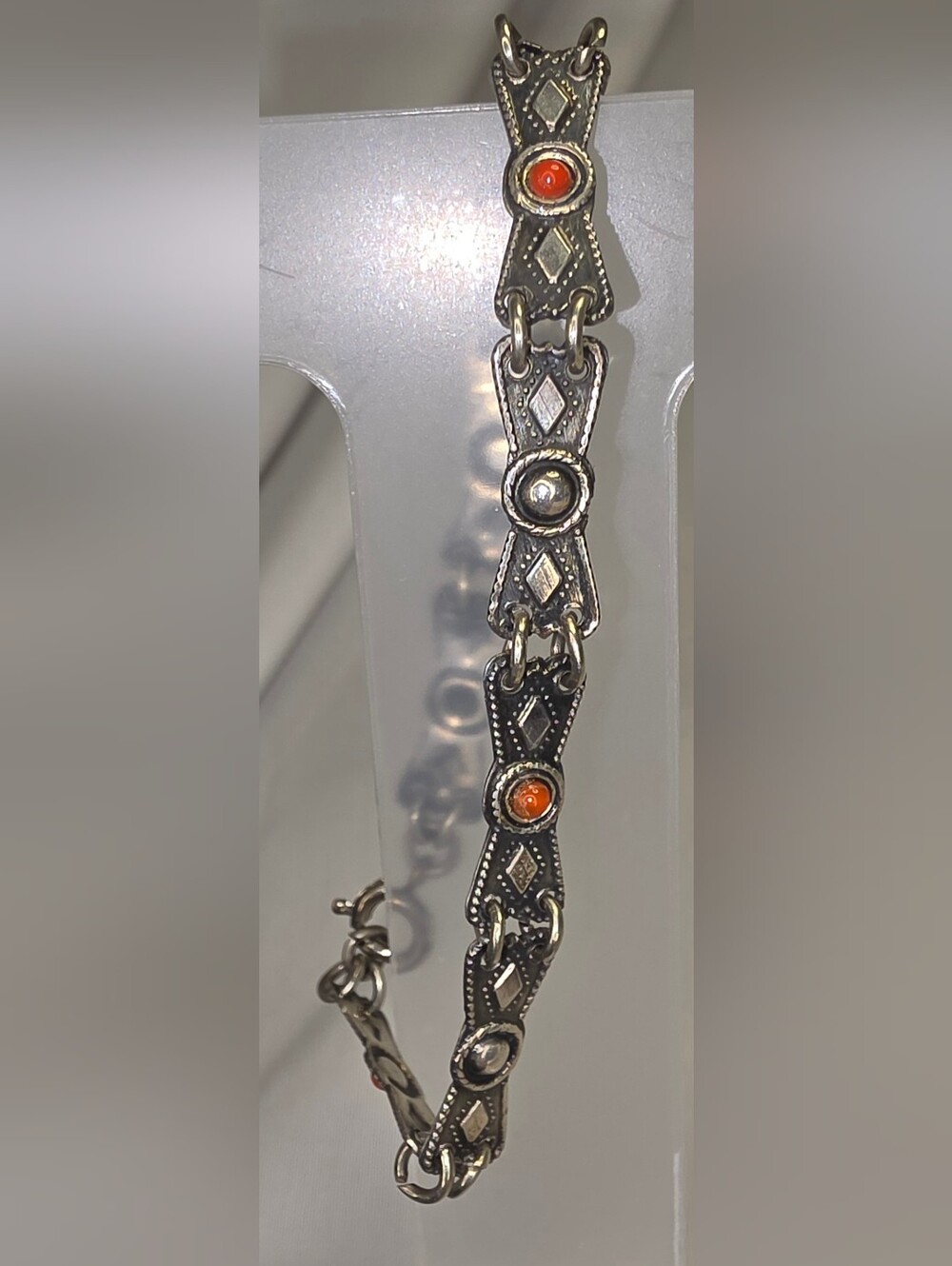 Sterling Silver Link Bracelet with Orange Accent